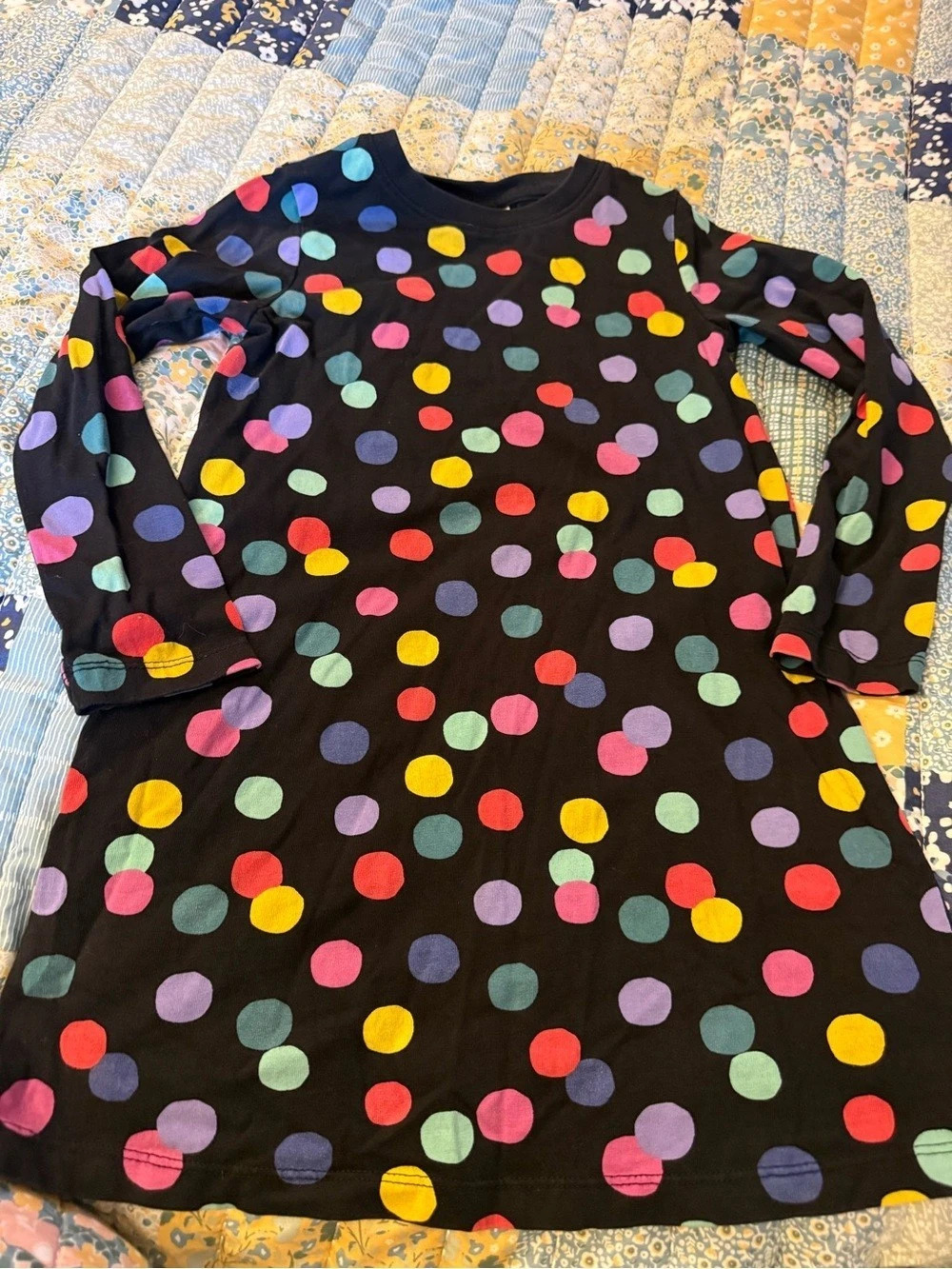 Hanna Andersson Long Sleeve Dress with Multicolor Polka Dots in Black & Multicol
